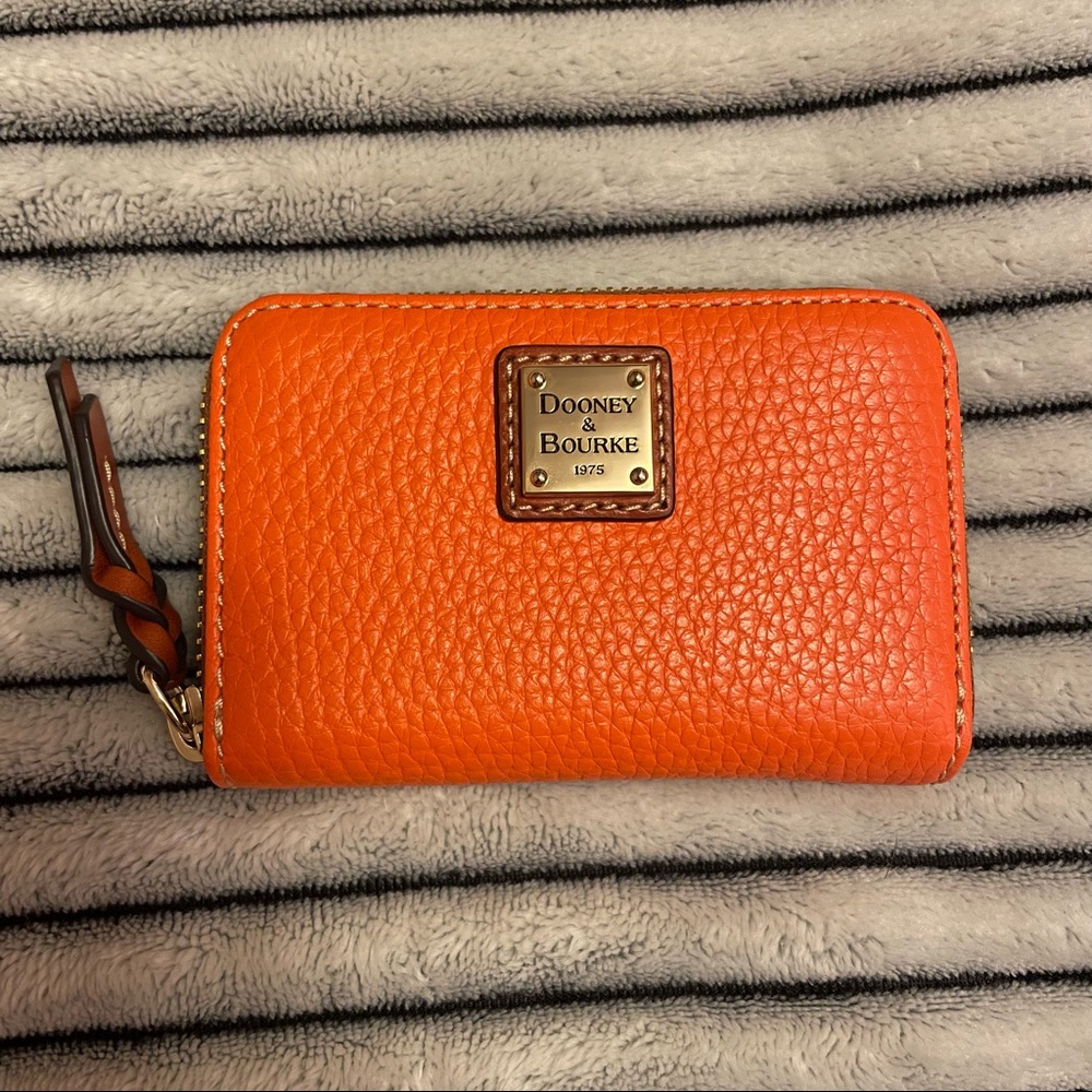 Dooney & Bourke Pebble Grain Large Zip Around Credit Card Case Clementine Orange